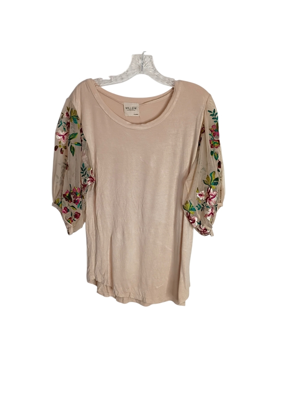 Willow & Clay Cream Embroidered Puff Sleeve Women's Top